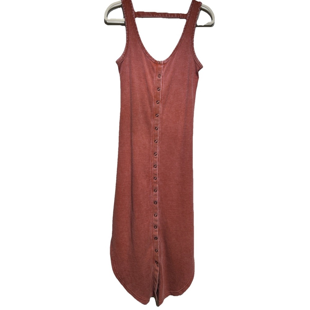 Anthropologie Daily Practice Waffle Knit Button-Front Midi Dress Coral Size XS